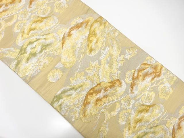 JAPANESE KIMONO / ANTIQUE FUKURO OBI / SILK / WOVEN UME & MAPLE